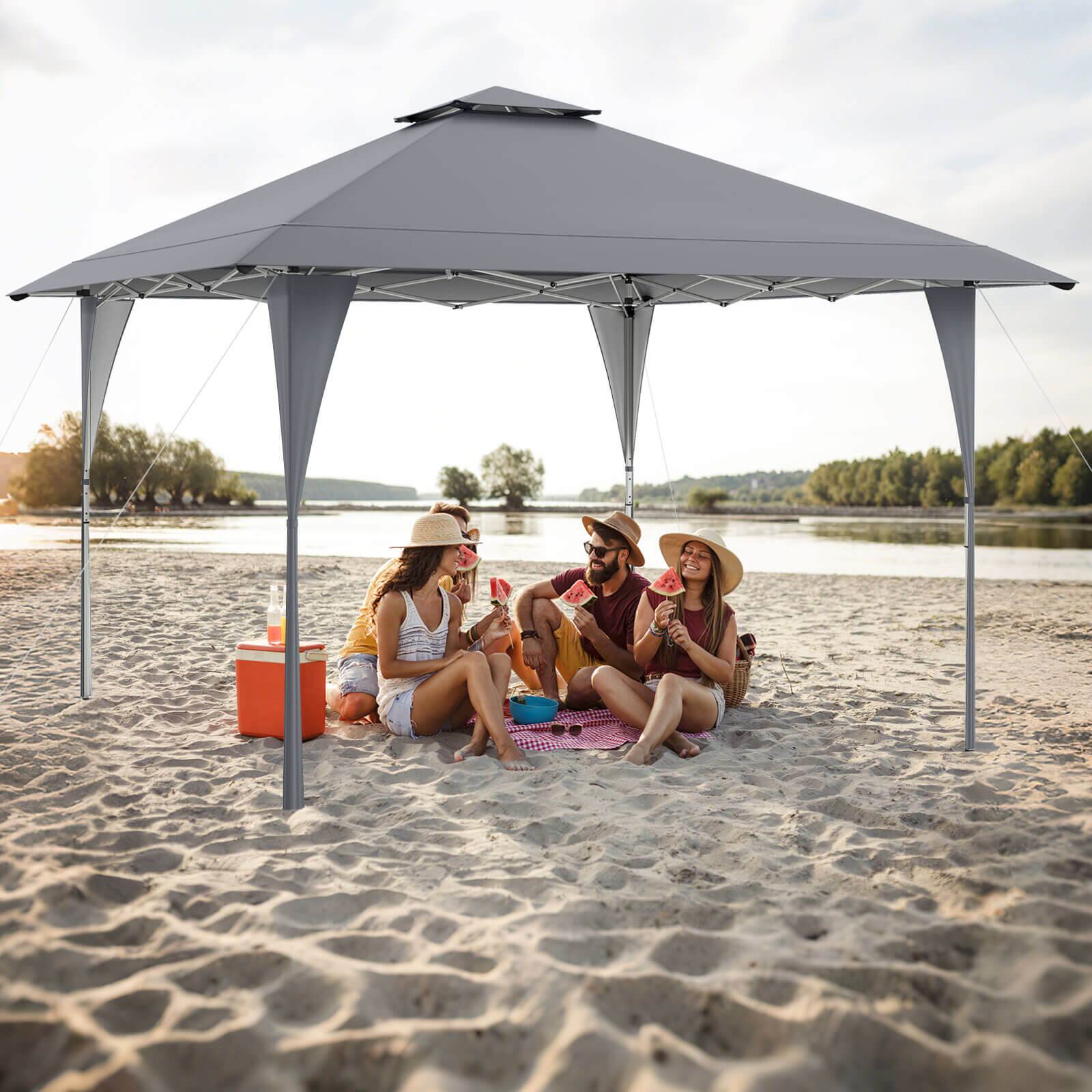 Alt View 3. Costway - Costway 13 X 13 FT Pop up Gazebo Outdoor Canopy Tent with Portable Carrying Bag 8 Stakes Gray - Gray.