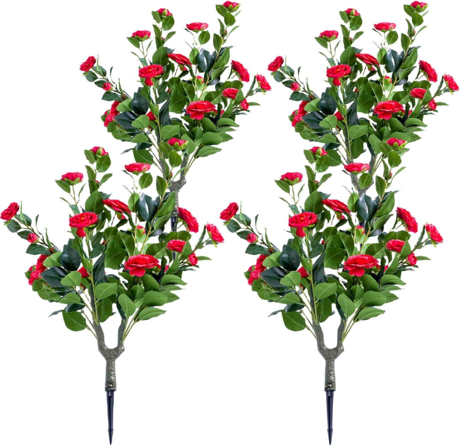 Front. Homhougo - 35.4 in Artificial Topiary Flower with Ground Spike Set of 2,Artificial Topiary Ball Trees with Camellia Flowers, PE - Red.
