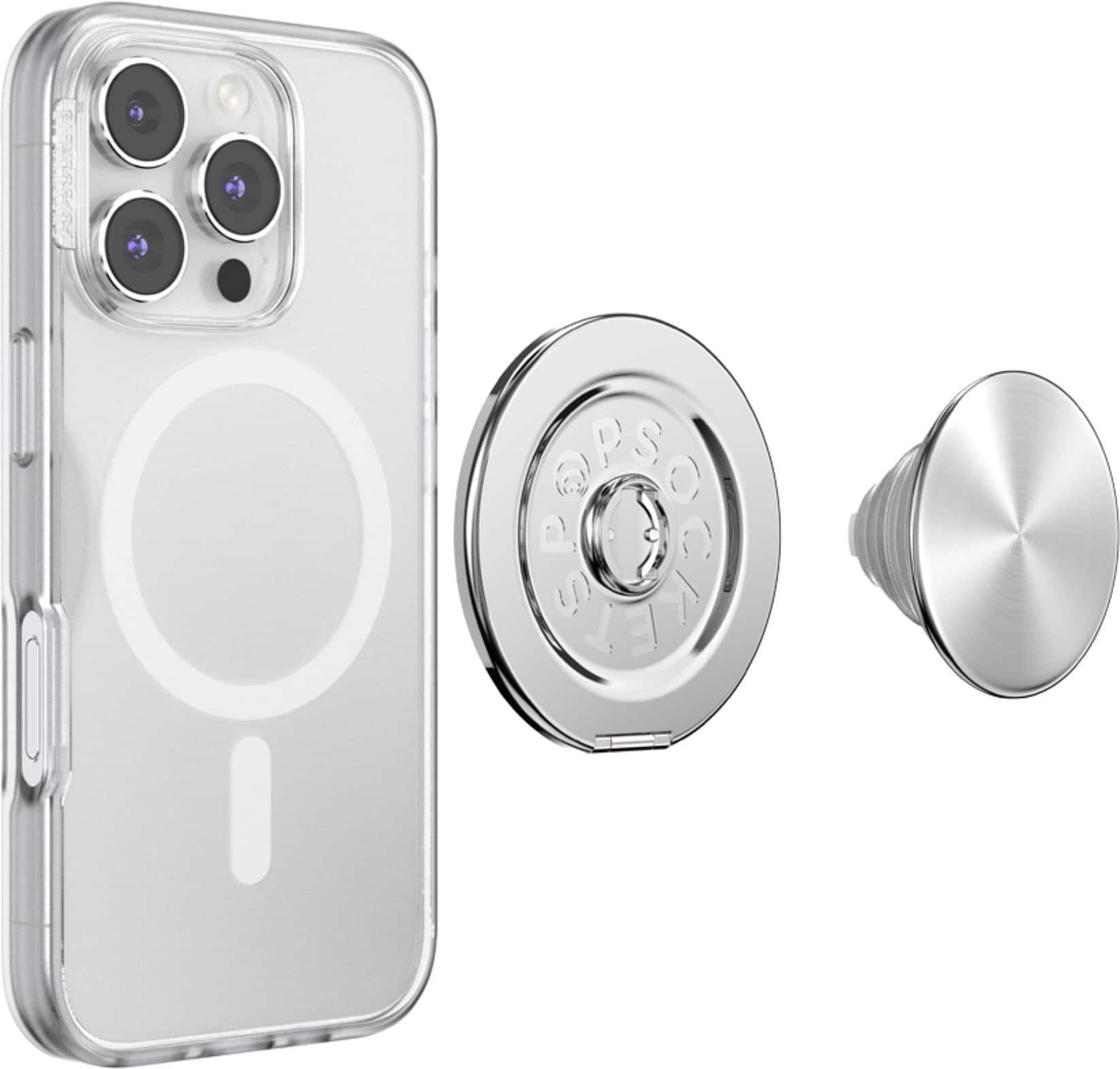 Alt View 6. PopSockets - MagSafe Kick-Out Universal Magnetic Grip & Stand with Adapter Ring for Cell Phones - Alum-Radial Silver.