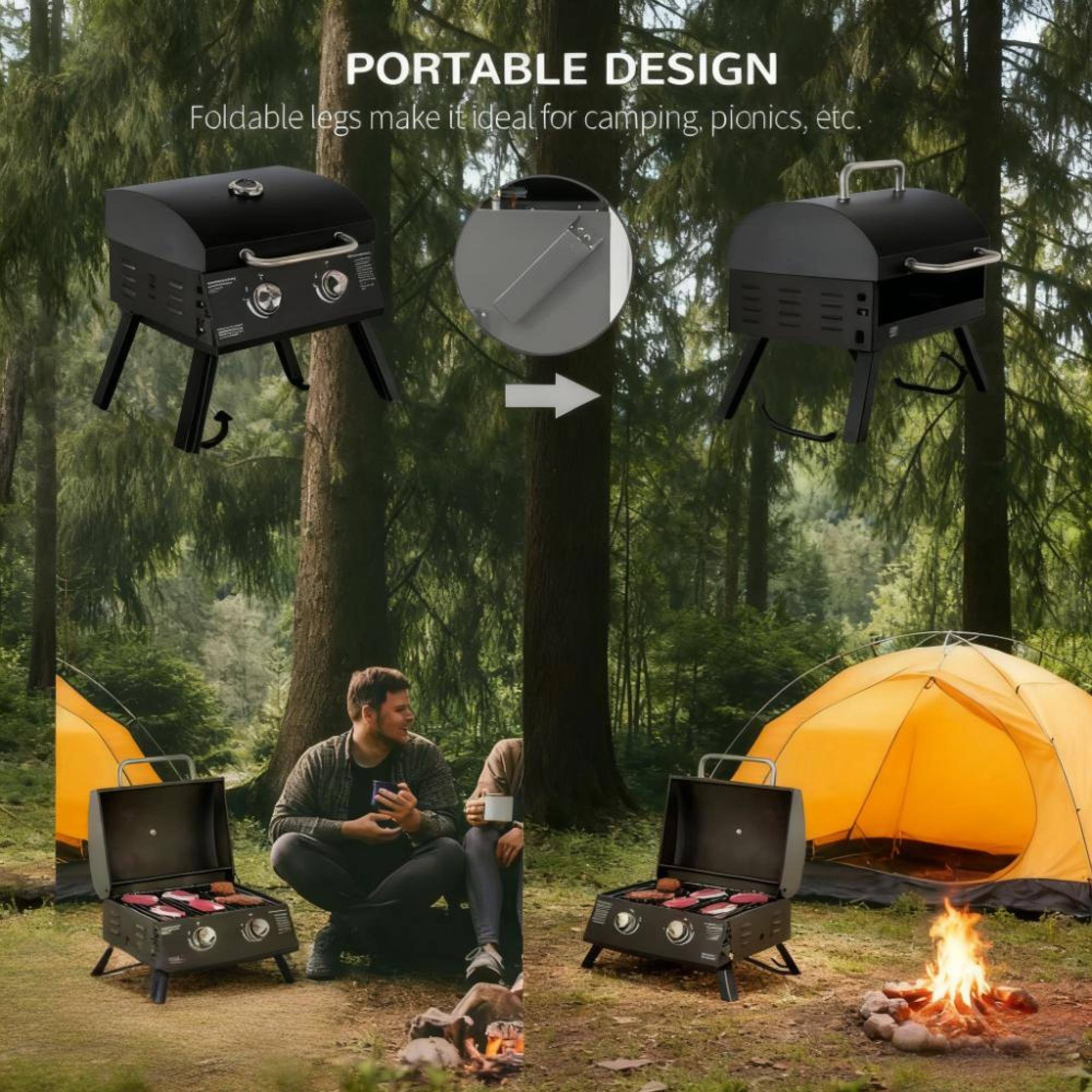 PORTABLE DESIGN  
Foldable legs make it ideal for camping, picnics, etc.