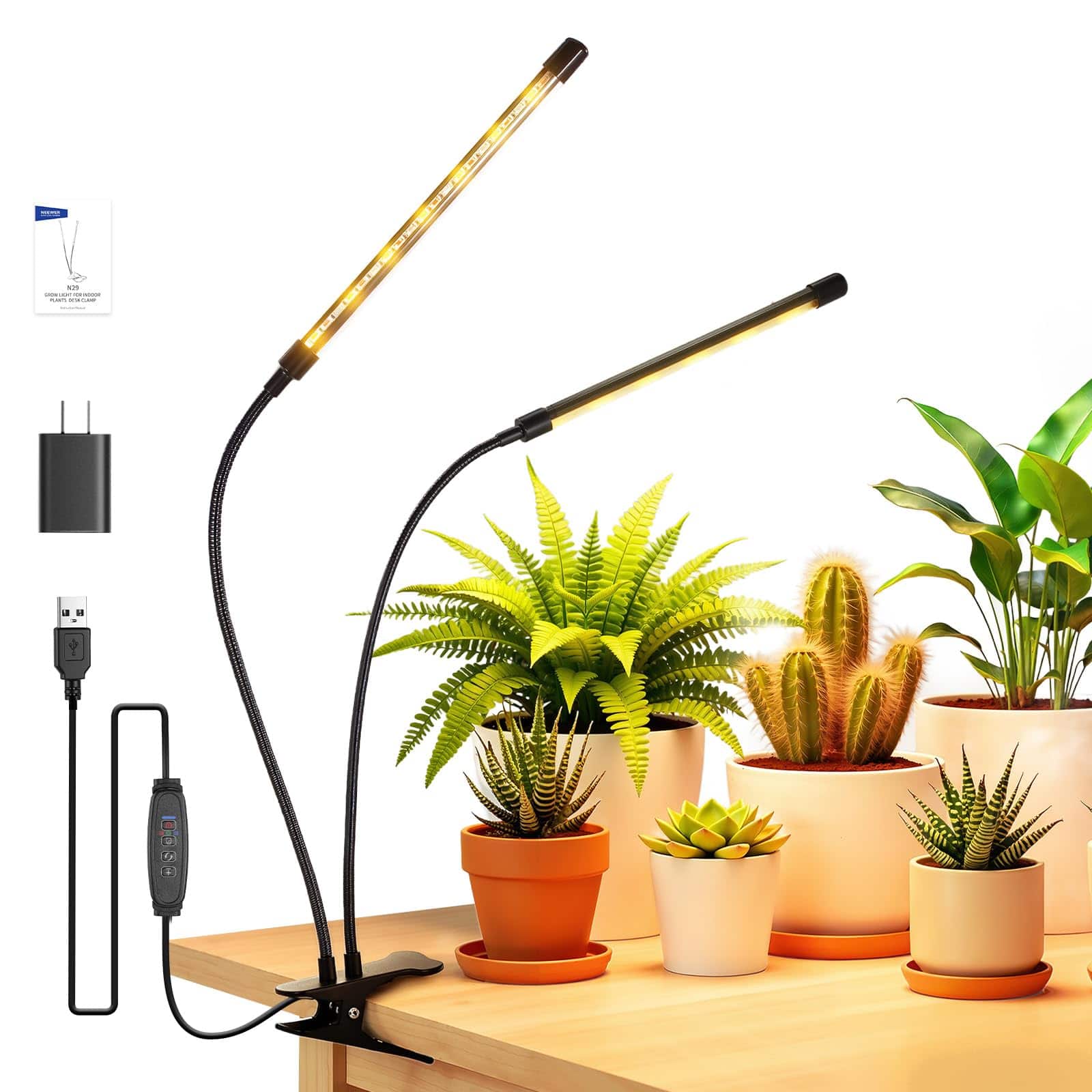 Neewer - Entry Level Dual Bar Grow Light, Full Spectrum, 80 LEDs, Timer, Dimmable, N29 - Black