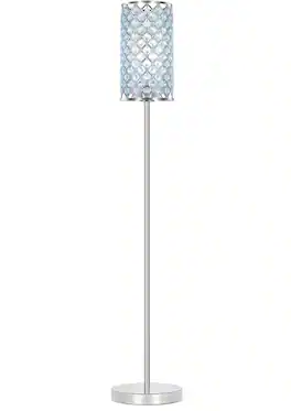 FINEAK - Silver Crystal Floor Lamp - Elegant Tall Pole Standing Light with Teal Shade (E26 Base - Chrome
