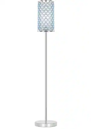 Front. FINEAK - Silver Crystal Floor Lamp - Elegant Tall Pole Standing Light with Teal Shade (E26 Base - Chrome.