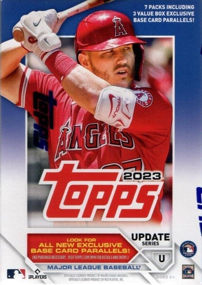 7 PACKS INCLUDING 3 VALUE BOX EXCLUSIVE BASE CARD PARALLELS!

LOOK FOR ALL NEW EXCLUSIVE BASE CARD PARALLELS! (NO PURCHASE NECESSARY. VISIT TOPPS.COM/NPN FOR DETAILS AND ENTRY.)

MAJOR LEAGUE BASEBALL OFFICIALLY LICENSED PRODUCT OF MLB PLAYERS, INC.

UPDATE SERIES

AGES 6+