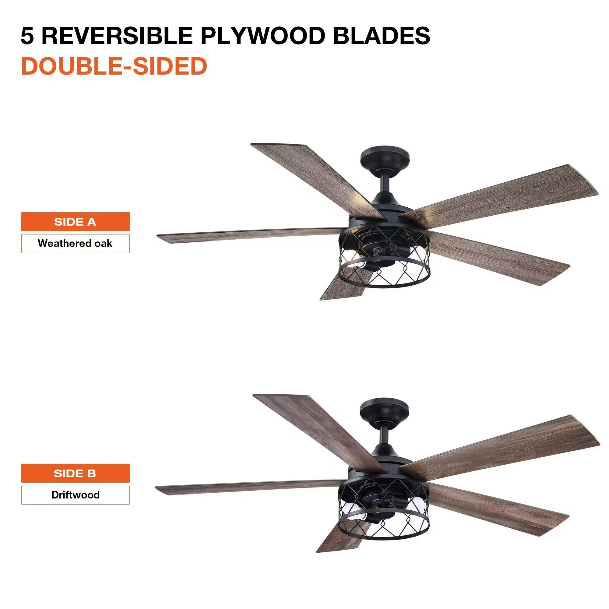 5 REVERSIBLE PLYWOOD BLADES  
DOUBLE-SIDED  

SIDE A  
Weathered oak  

SIDE B  
Driftwood