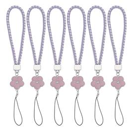 Unique Bargains - 6pcs Creative Braided Flower Phone Charm Wrist Lanyard for Case Camera Keychain Hand String - Purple