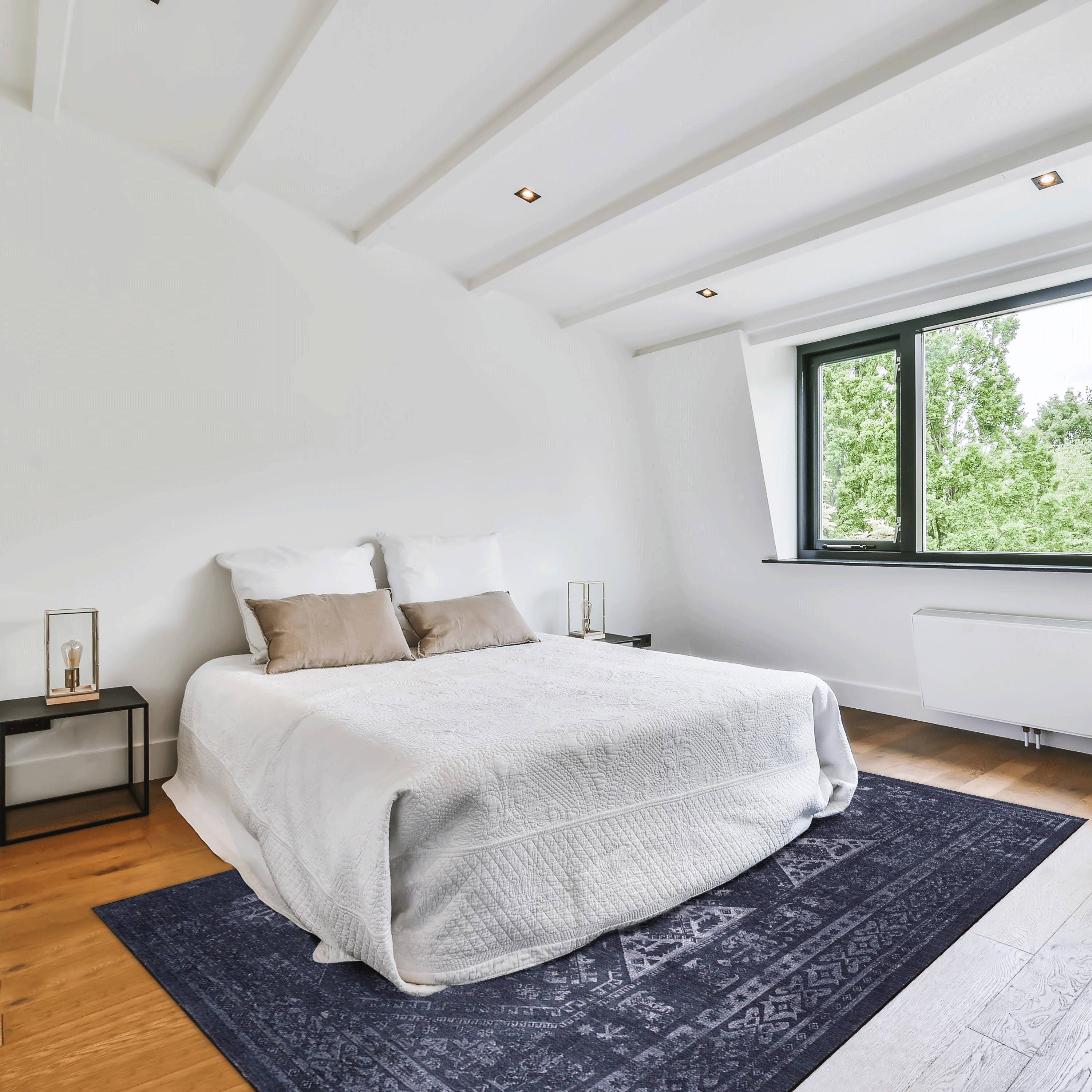 Left. APRILSOUL - Machine Washable 5x8 Boho Area Rug Super Soft Non Slip Stain Resistant - Black+ Gray.