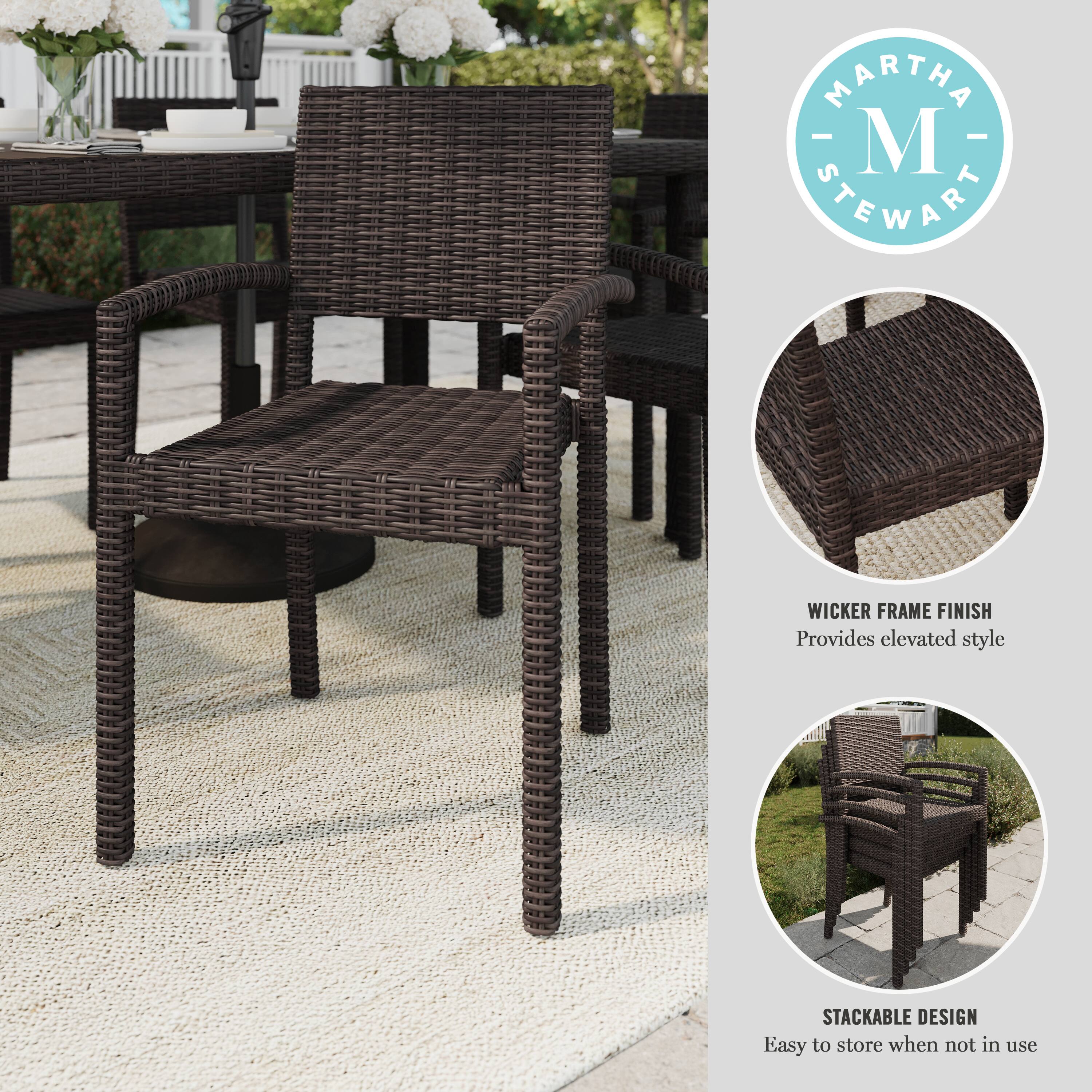 MARTHA STEWART WICKER FRAME FINISH Provides elevated style STACKABLE DESIGN Easy to store when not in use