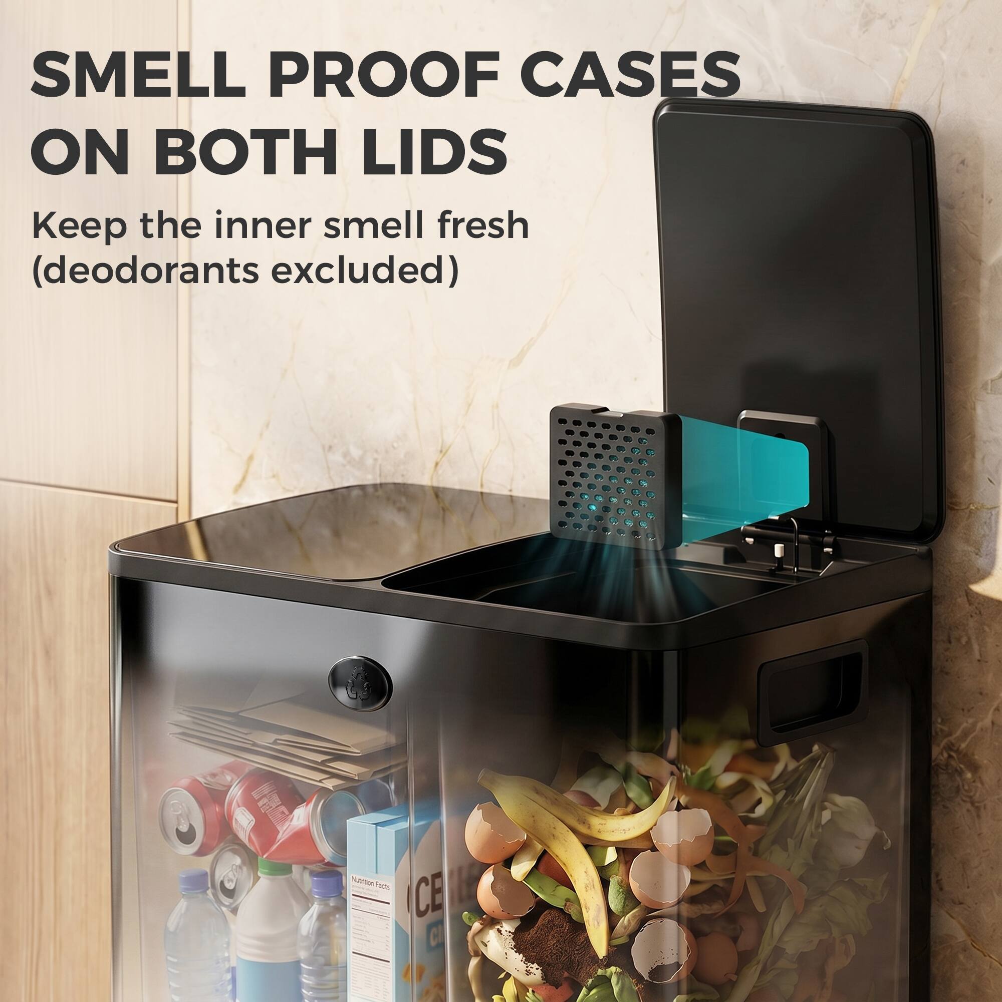 SMELL PROOF CASES ON BOTH LIDS  
Keep the inner smell fresh (deodorants excluded)
