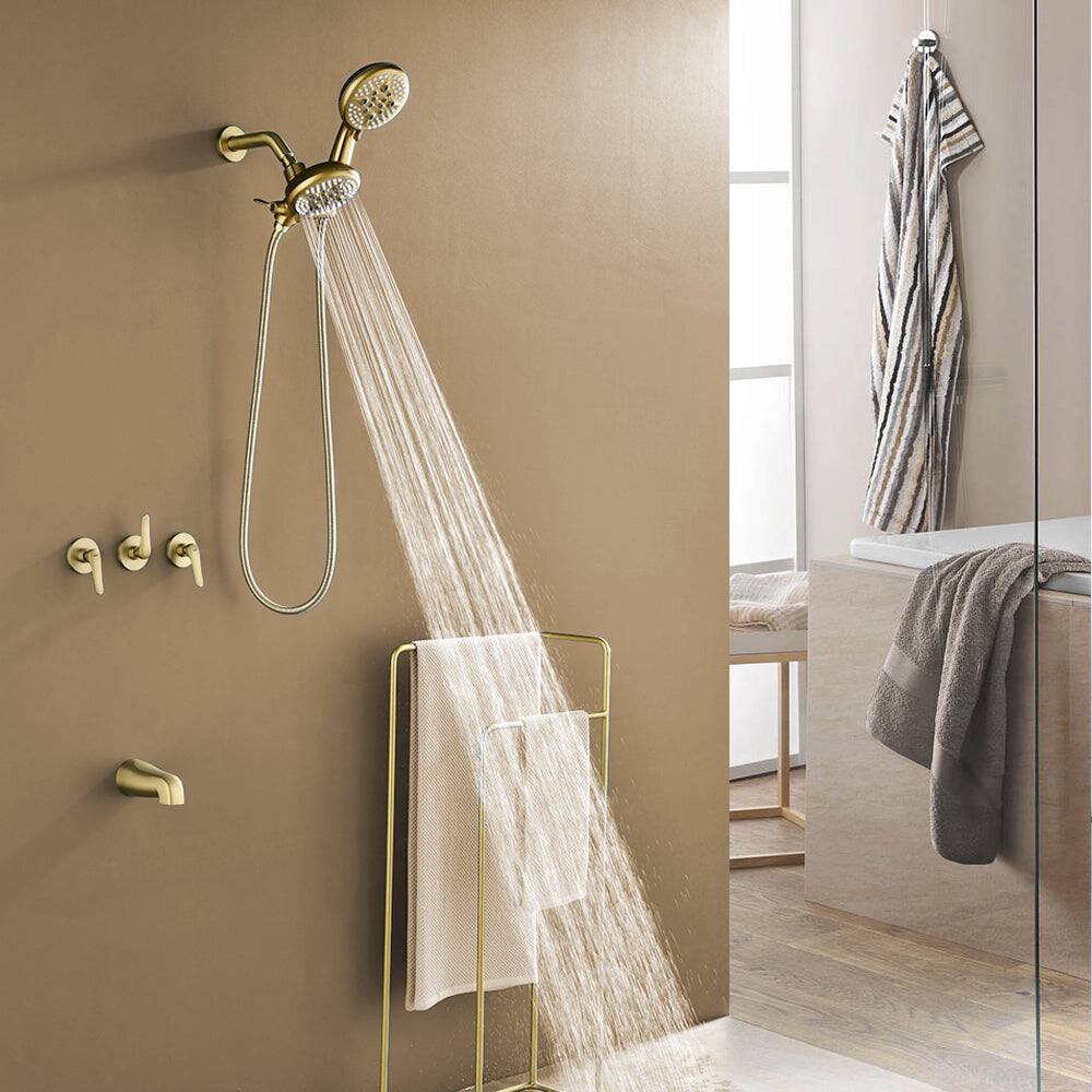 Alt View 4. Boyel Living - Brushed Gold Shower Set with Five Function Dual Shower Heads and Three Handle Control - Brushed Gold.