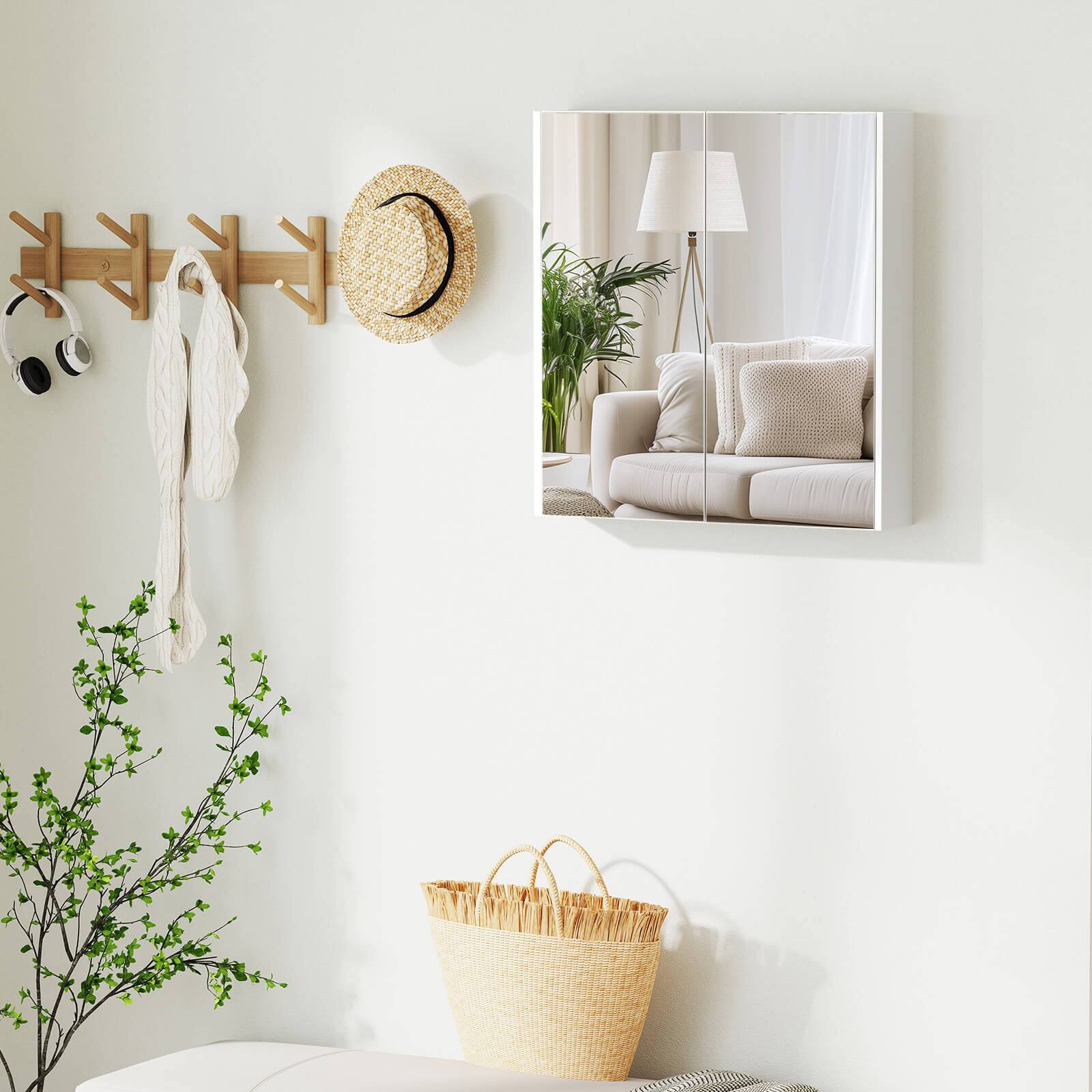 Alt View 4. Costway - Costway 24.5" x 42.5" Bathroom Wall Cabinet with Double Mirrored Doors & Adjustable Shelf - White.