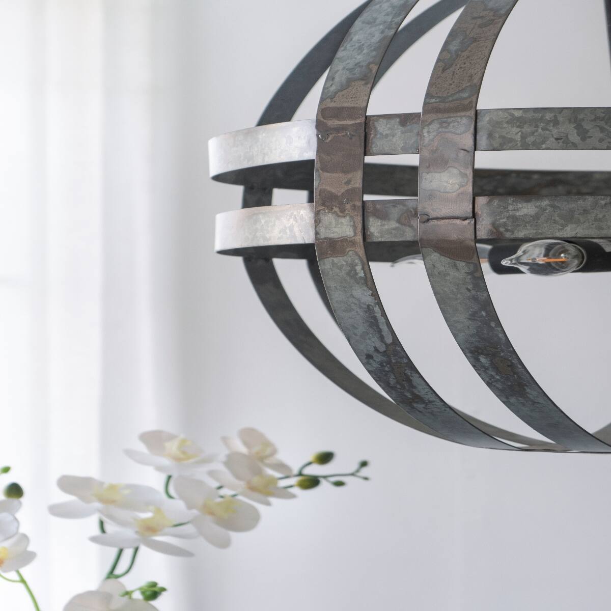 Angle. Loheer - Loheer 4-Light Galvanized Steel Chandelier with Adjustable Chain, Antique Silver.