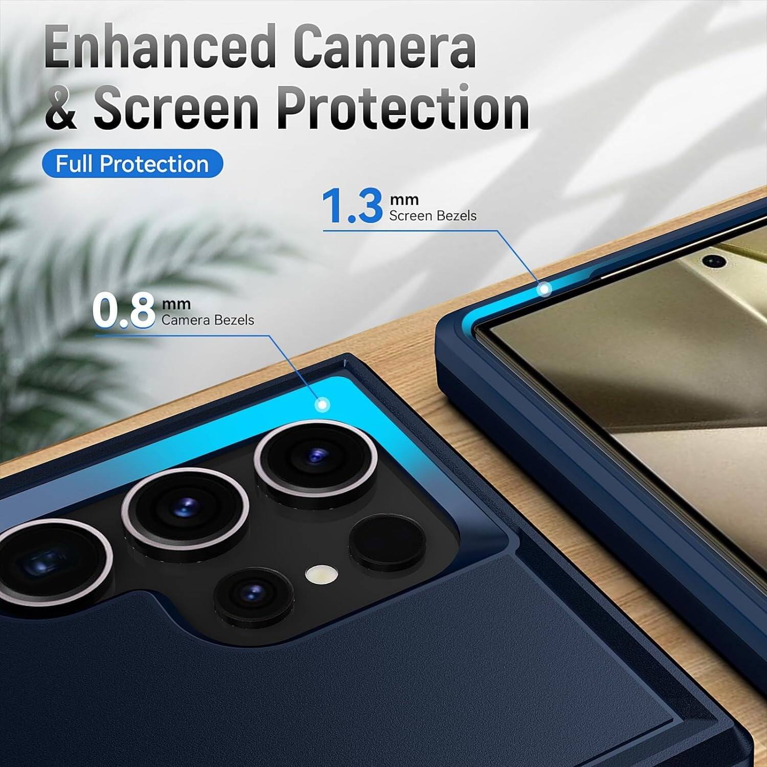 Enhanced Camera & Screen Protection
Full Protection
1.3 mm Screen Bezels
0.8 mm Camera Bezels