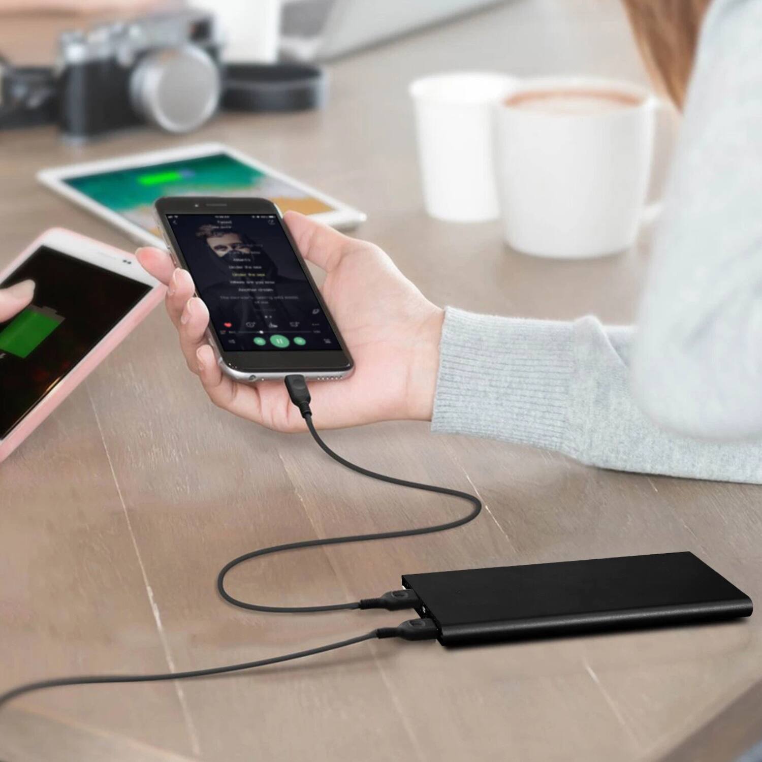 Left. Home Collection - 20000mAh Ultra-Thin Portable Power Bank with Dual USB Ports Black - Black.