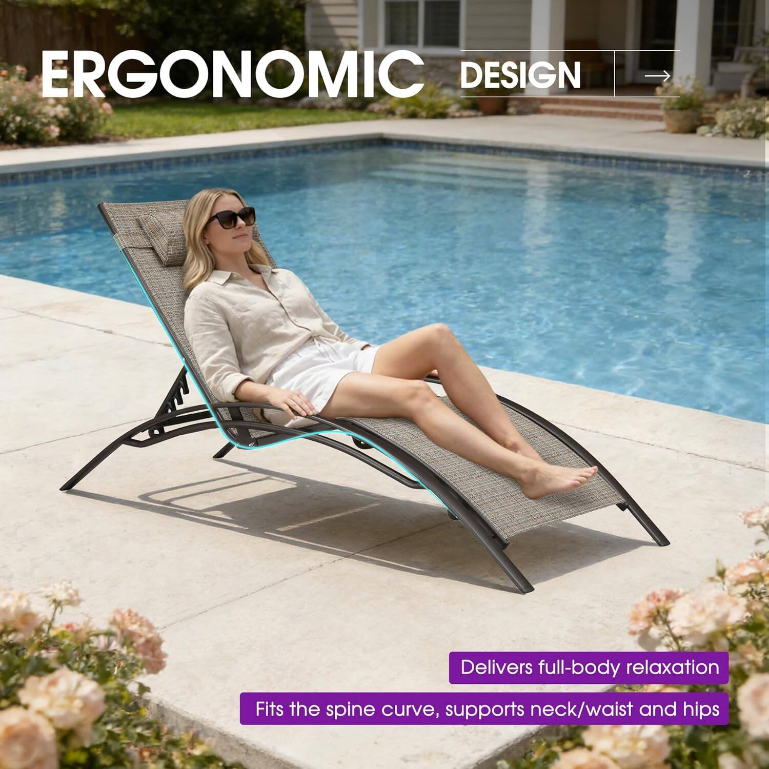 ERGONOMIC DESIGN

Delivers full-body relaxation  
Fits the spine curve, supports neck/waist and hips