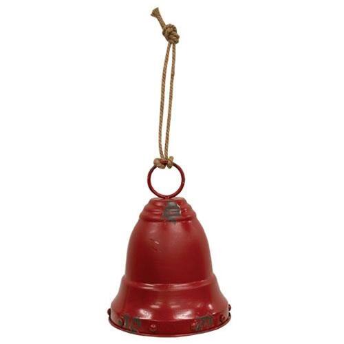 BreeBe - Distressed Metal Bell w/Jute Hanger 9.25" dia x 13"H - Red