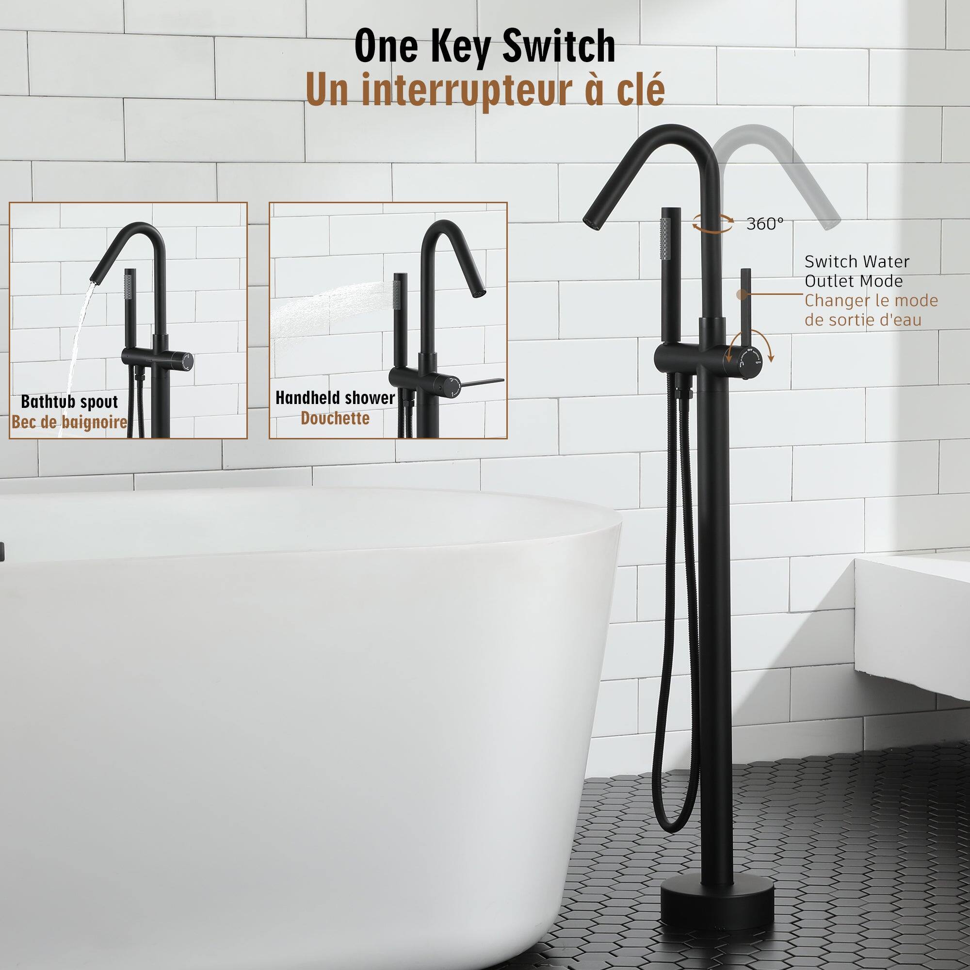 One Key Switch Un interrupteur à clé 360° Switch Water Outlet Mode Changer le mode de sortie d'eau Bathtub spout  Beç de baignoire Handheld shower Douchette