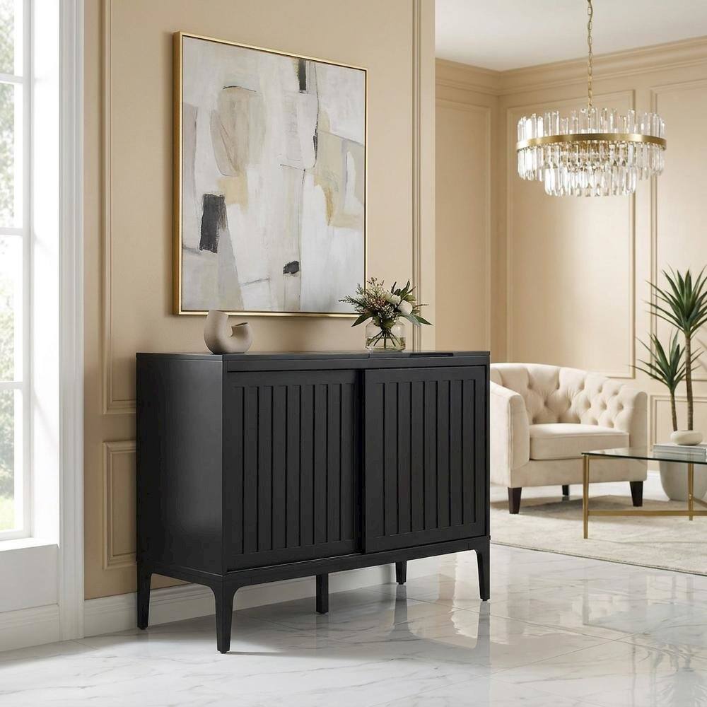 Alt View 4. FurniFact - Large record player cabinet with vinyl storage in modern design - Matte Black.