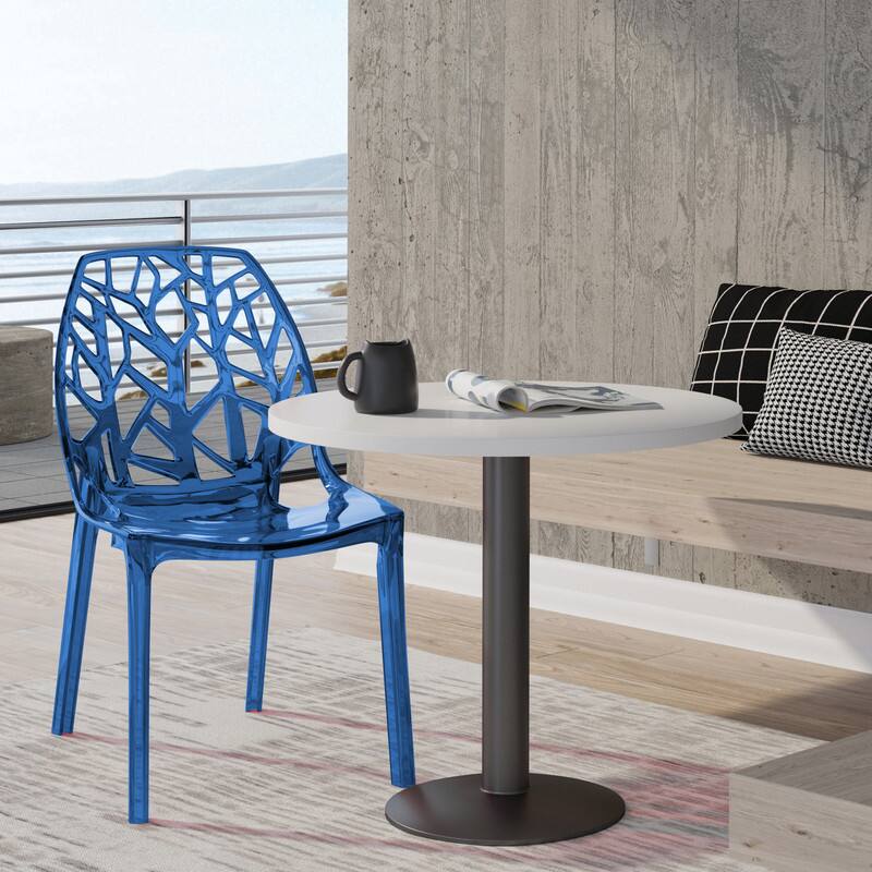 Left. LeisureMod - Cornelia Modern Stackable Accent Dining Chair with Cut Out Backrest Design for Dining Rooms or Patios - Transparent Blue.