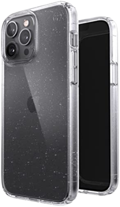 Speck - Refurbished Excellent - Presidio Perfect-Clear platinum Glitter Case - iPhone 13 Pro Max/12 Pro Max - Clear/Platinum Glitter