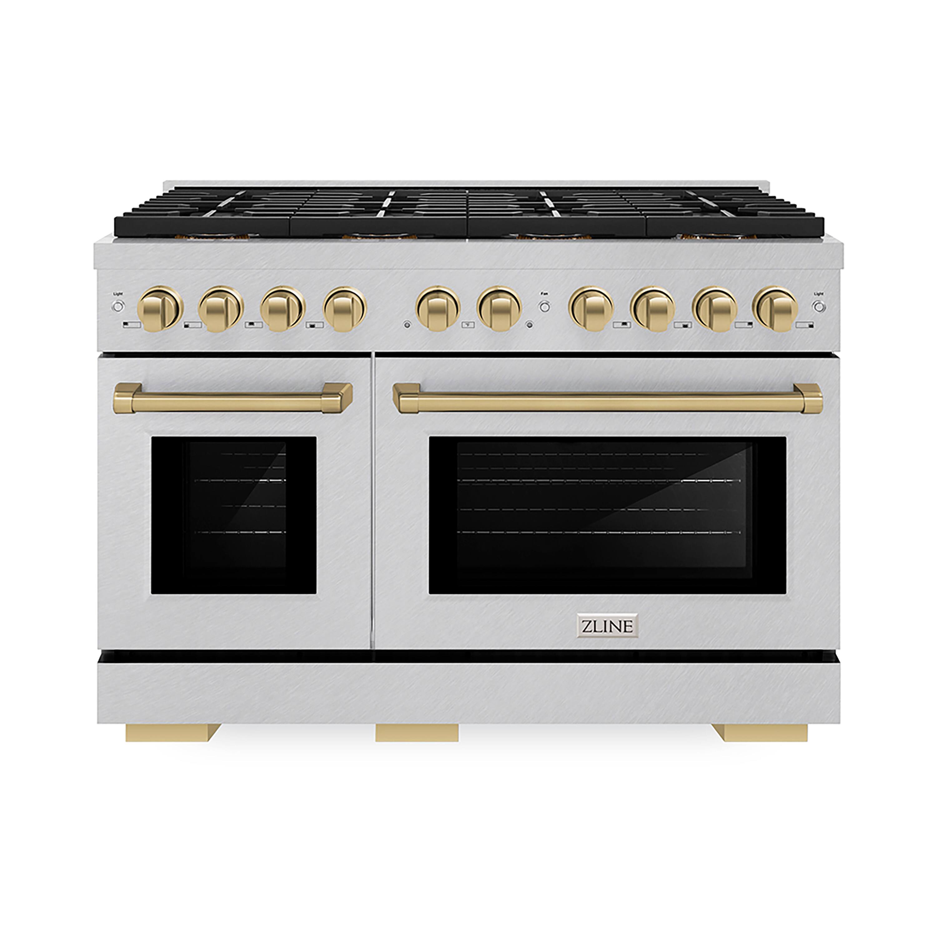 Front. ZLINE - Autograph 48 in. 6.7 cu. ft. Freestanding Paramount Dual Fuel DuoPro Range in Satin Stainless Steel and Bronze Accents - Stainless Steel.