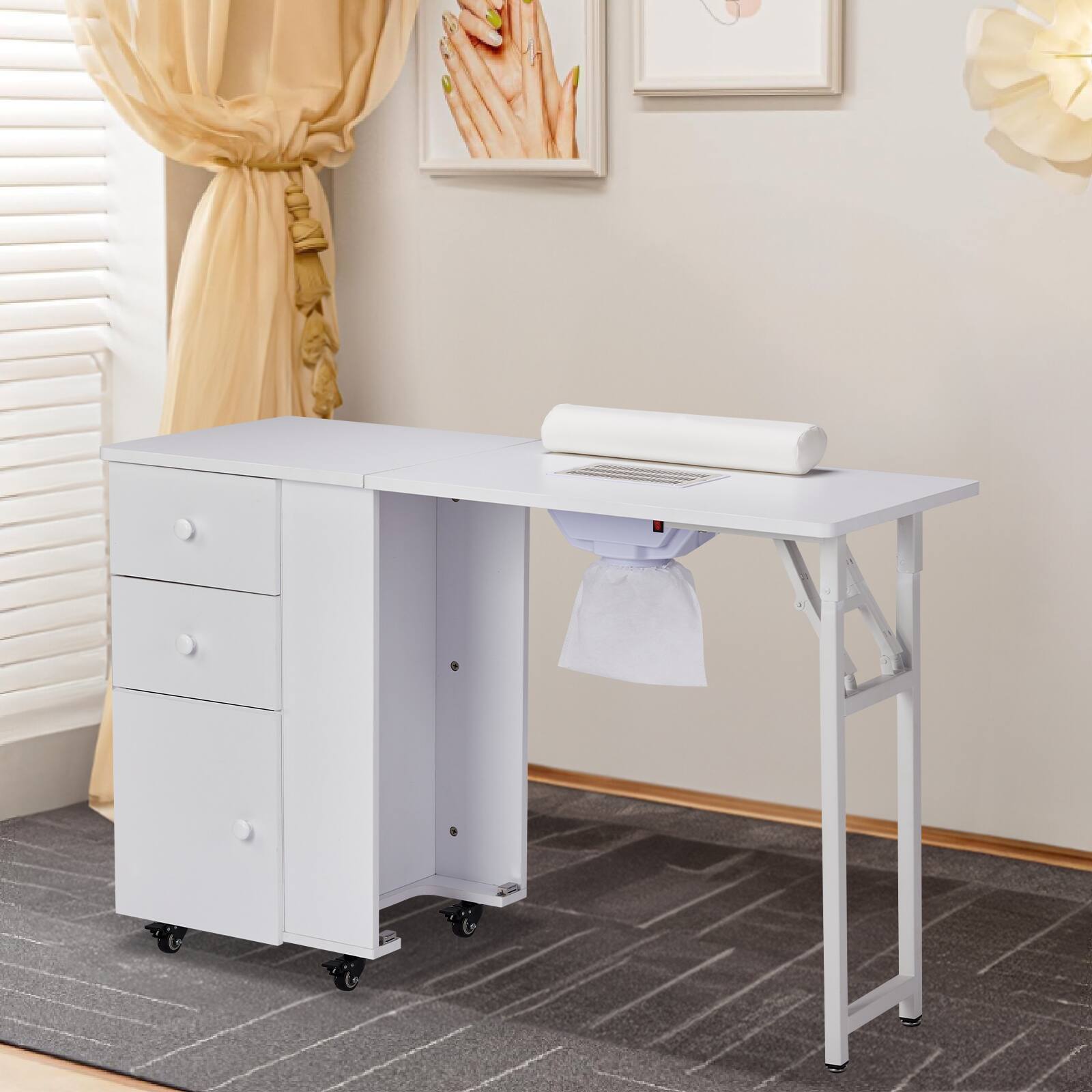 Alt View 1. Winado - Foldable Manicure Table Nail Table Nail Desk Station with Electric Dust Collector & Drawers & Bottom Cabinet for Beauty - White.
