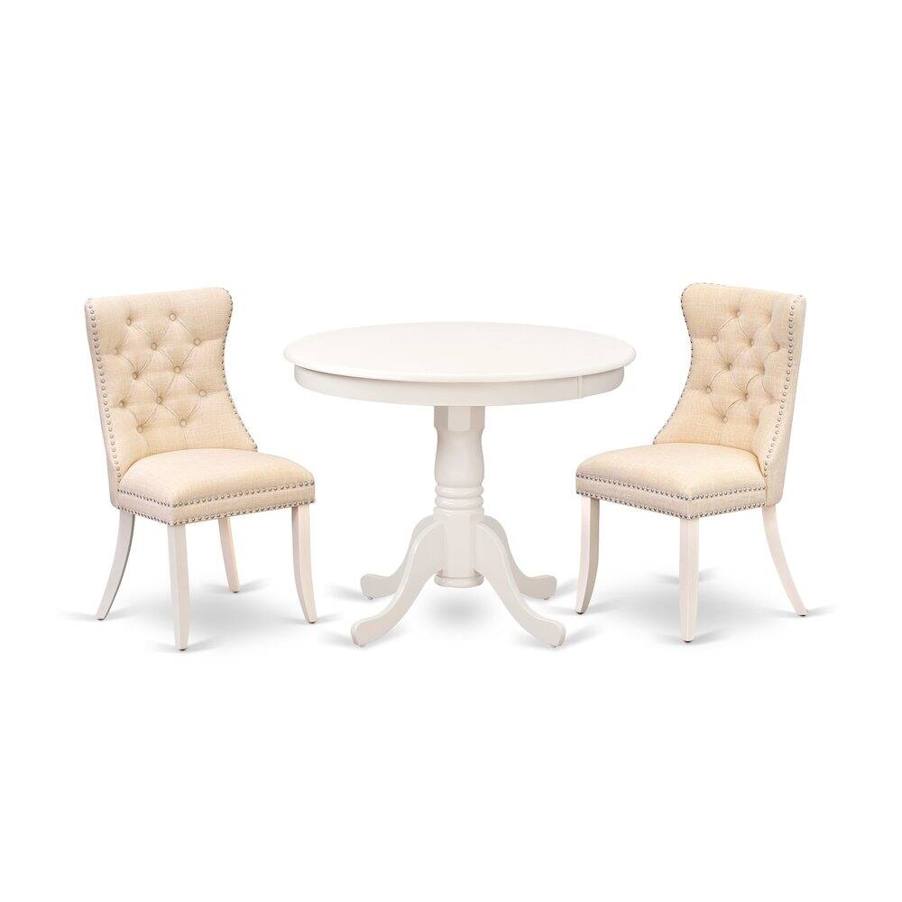 Angle. East West Furniture - 3 Piece Modern Dining Table Set - White.