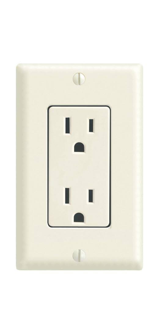 Angle. Leviton - Receptacle with Wall Plate C26-05675-00T, 15A 120V 5-15R - No Color.