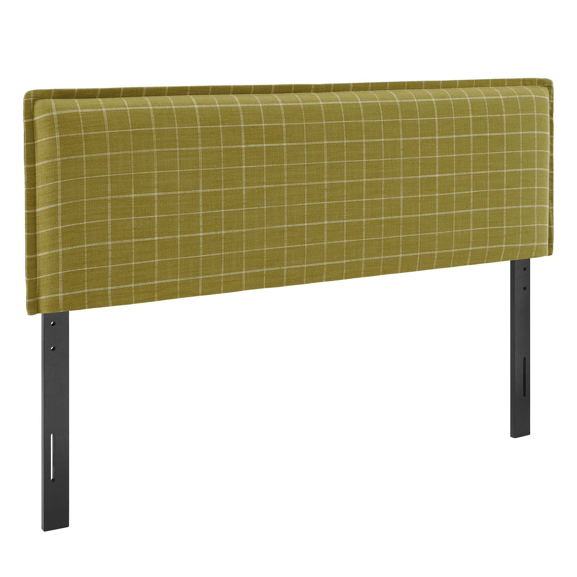 Angle. Modway - Camille Checkered Linen Blend Headboard by Modway - Artichoke Windowpane Check.