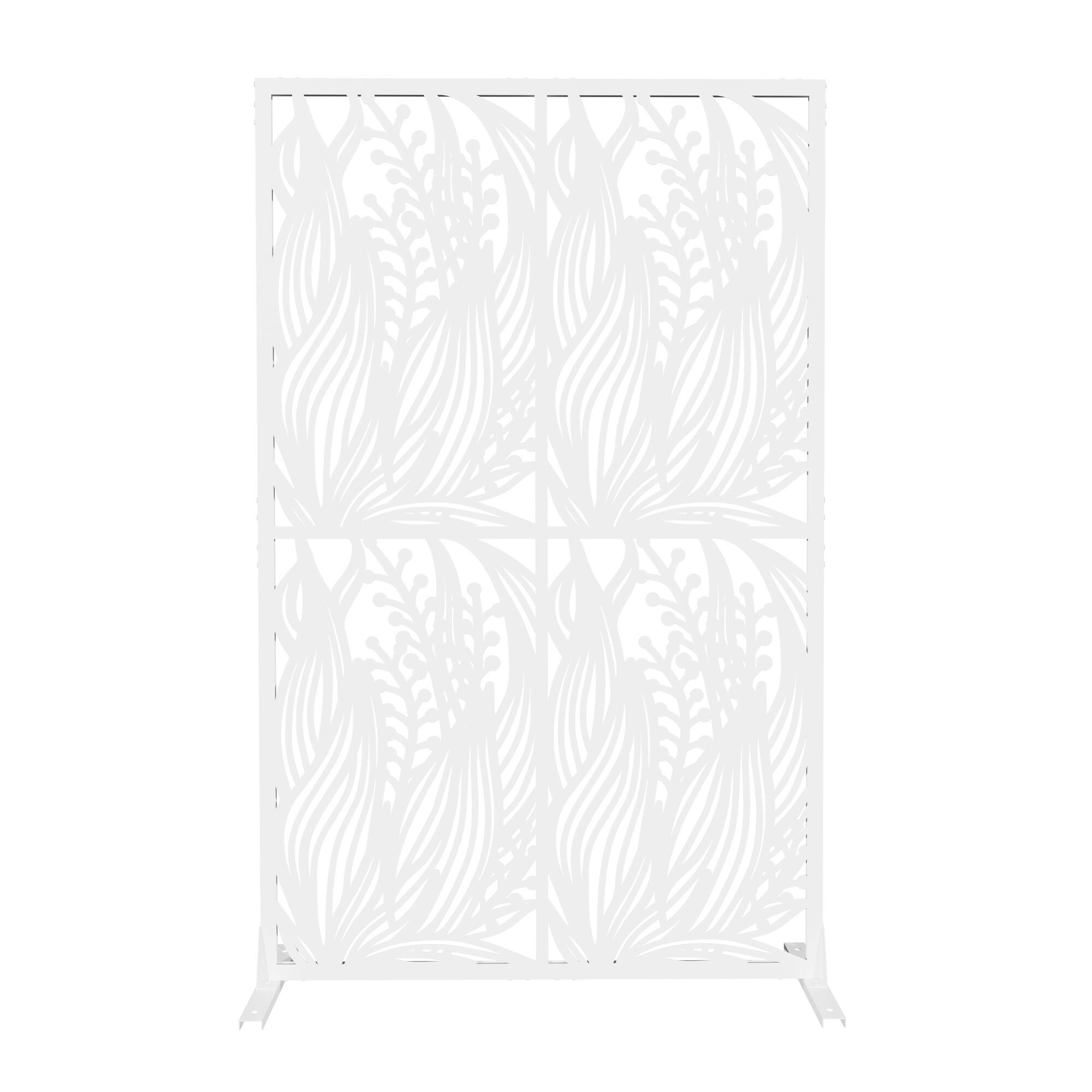 Front. COWLOWN - Metal Privacy Screen 3.8ft W x 6ft H Freestanding Outdoor and Indoor Divider for Patio Balcony White Leaf Design - White.