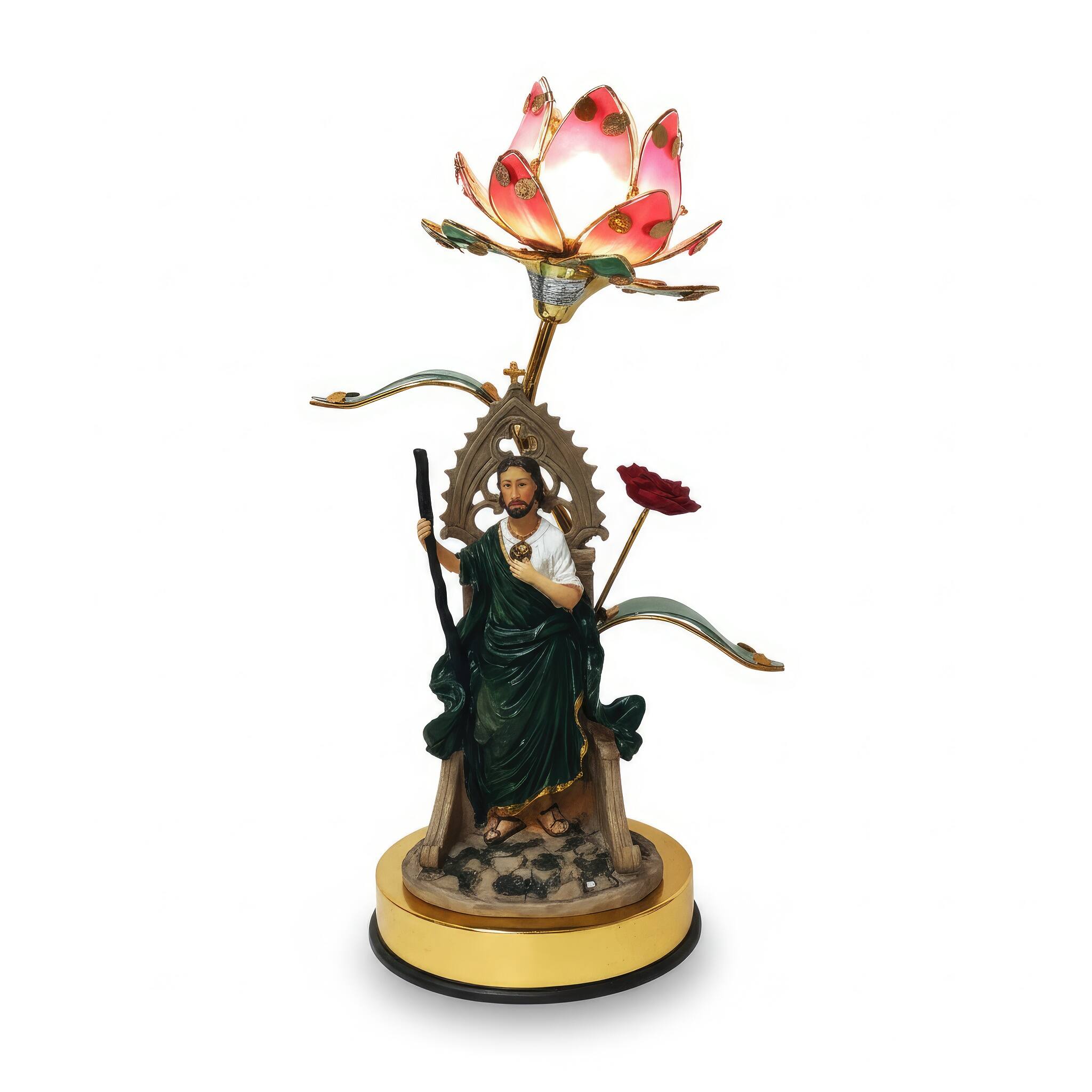 Angle. FC Design - 16"H Multicolor Floral Accent with Elegant Jesus Figurine Touch Lamp.