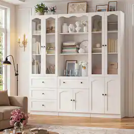 Aheaplus - 80'' Tall Bookcase with Drawers and 3-Tier Open Shelves, 74.8'' Width 3-Piece Bookcase for Storage - White