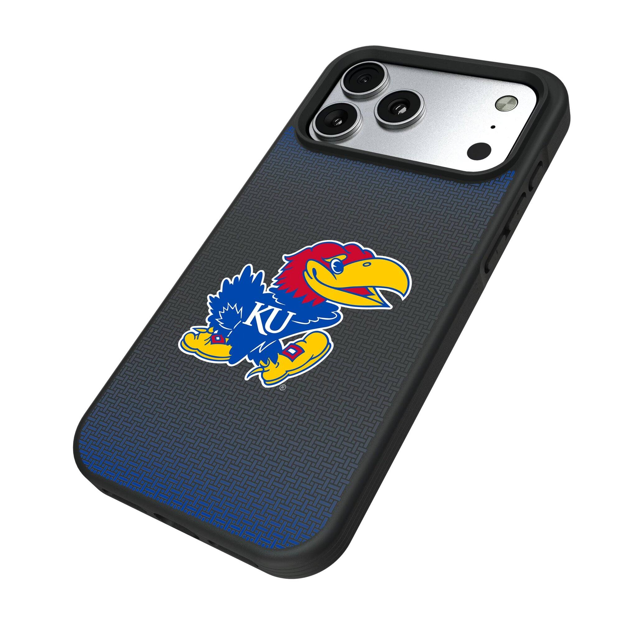 Alt View 1. Keyscaper - Kansas Jayhawks Linen Logo iPhone Bump Case - 14 Pro - Black.