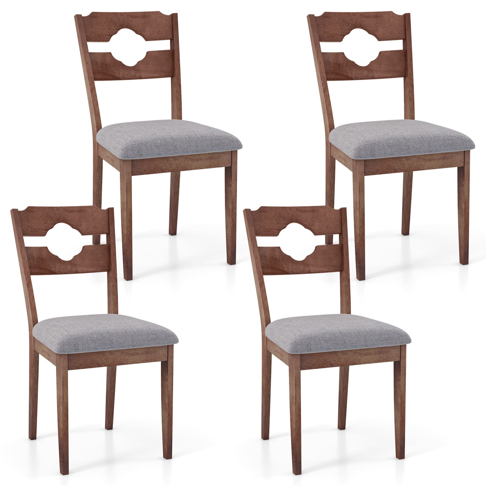 Costway - Dining Chair Set of 4 w/ Padded Seat High Back Rubber Wood Frame Kitchen Chairs - Brown,Grey