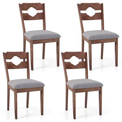 Front. Costway - Costway Dining Chair Set of 4 w/ Padded Seat High Back Rubber Wood Frame Kitchen Chairs - Brown,Grey.
