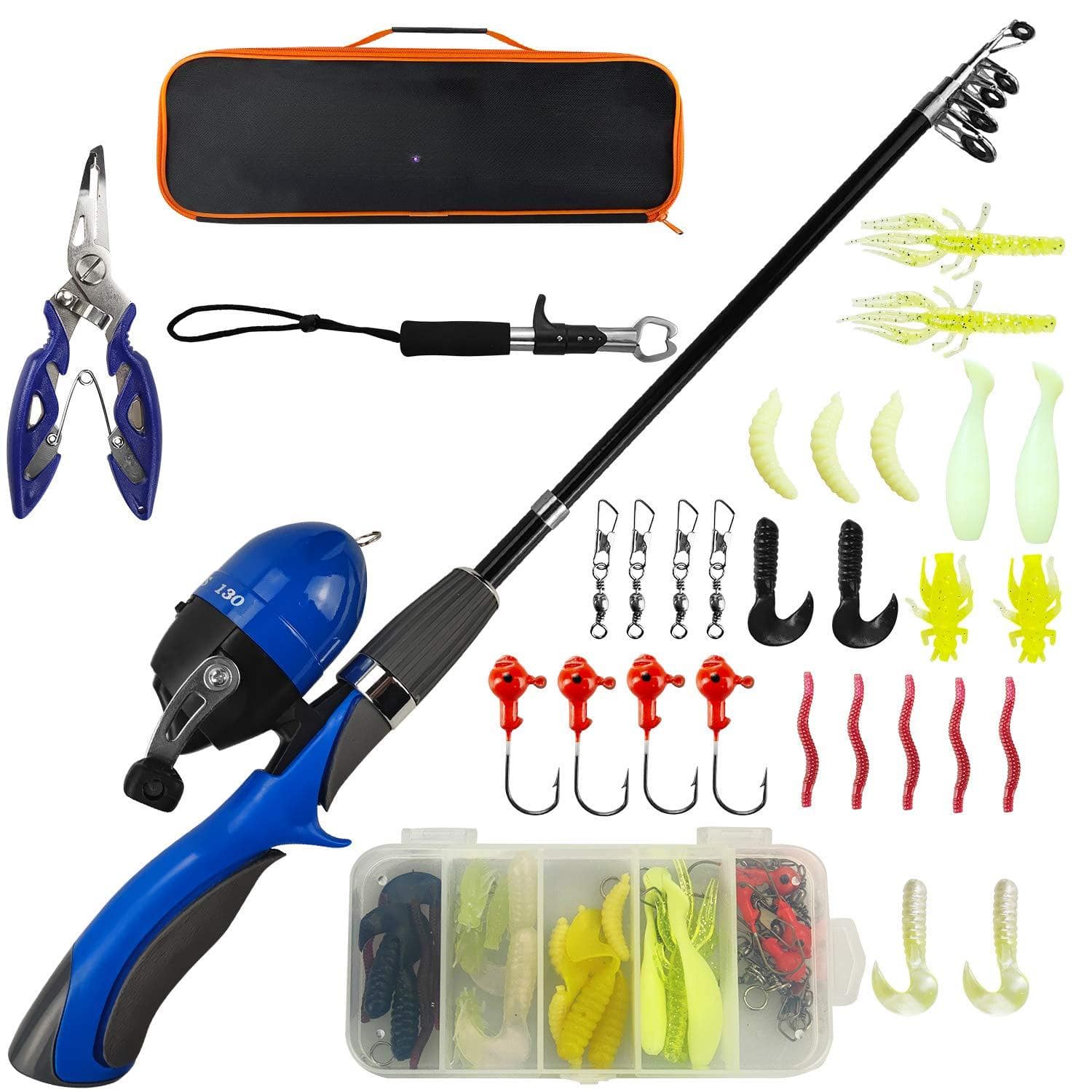 NICHOLAS KLEIN - Fishing Pole Set Portable Telescopic Rod And Reel Combo Kit With Tackle Box For Beginners - Blue