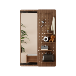 Ecooso - Full Length Wall Mirror with Shelf and Hooks, Multi-Functional Bedroom or Entryway Mirror - Walnut