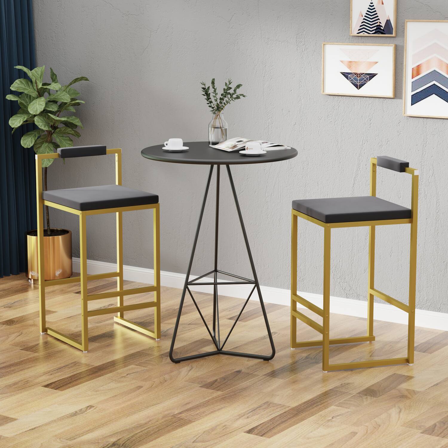 Alt View 2. HTUTWOO - Upholstered Velvet Bar Stools Set of 2, Modern Counter Height Chairs with Creamy White Seat and Gold Metal Legs - Gray.