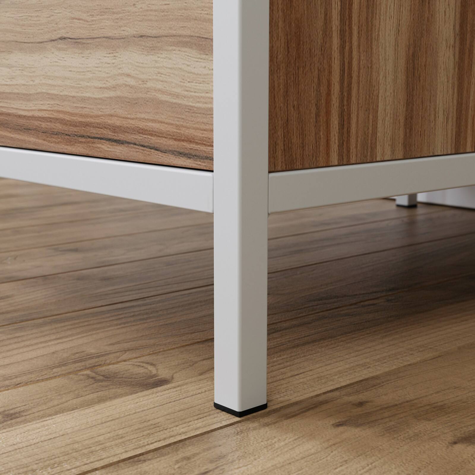 Alt View 3. Glintex - 48.98" Modern Writing Desk with Spacious Tabletop, Storage Drawer and Cubby, Durable Metal Frame, Easy Assembly - Brown.