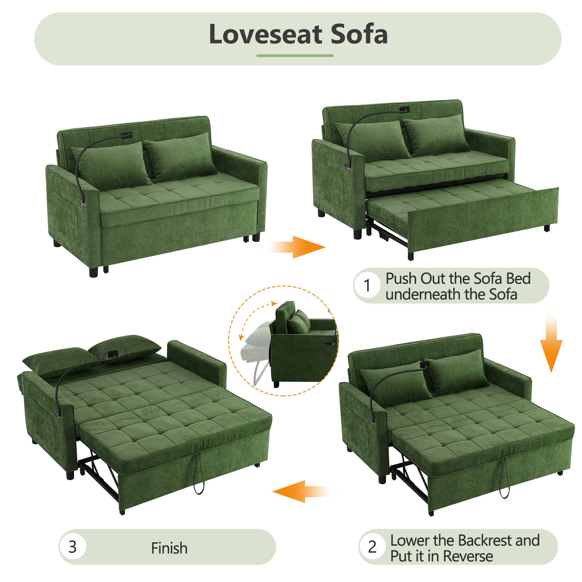 Loveseat Sofa

1. Push Out the Sofa Bed underneath the Sofa
2. Lower the Backrest and Put it in Reverse
3. Finish