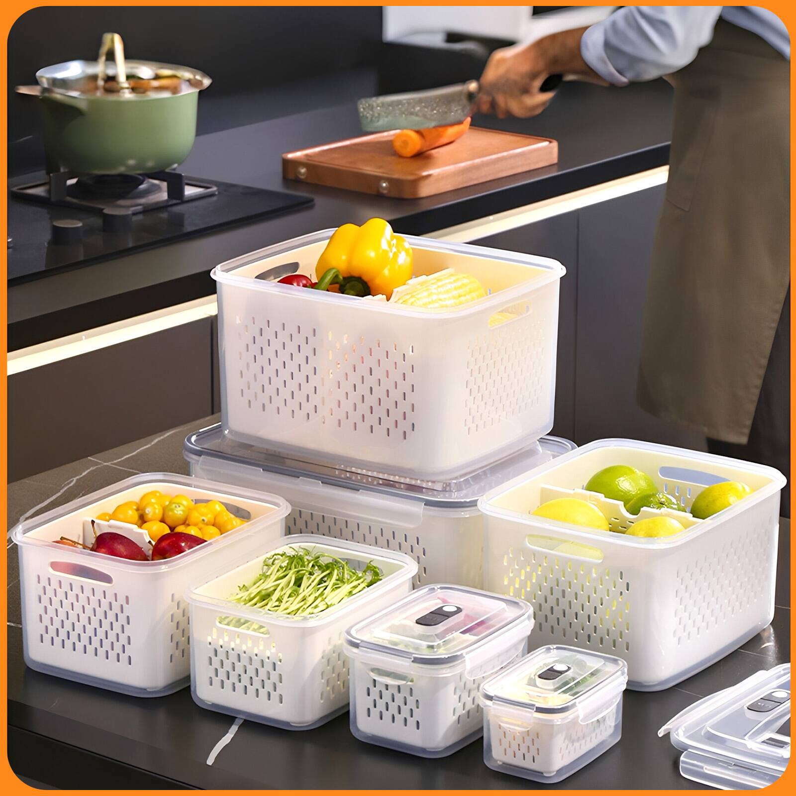 Alt View 5. Sugift - 6 Piece Food Storage Container Set with Colander and Divider Plates.
