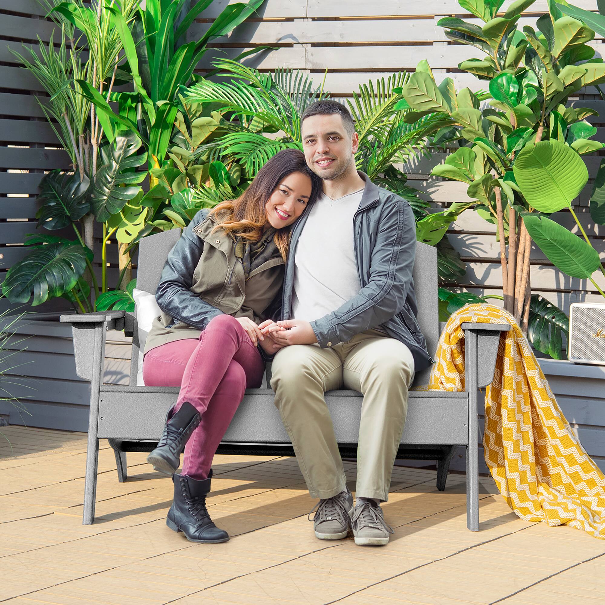 Alt View 1. Costway - Costway  Patio Adirondack Chair Loveseat Bench HDPE Weather Resistant Deck - Grey.