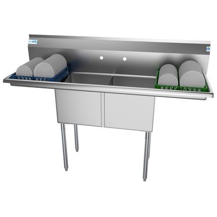 Front. Koolmore - 60 in. Two Compartment Stainless Steel Sink with 2 Drainboards, Bowl Size 15"x 15"x 12" SB151512-15B3. - Stainless Steel.
