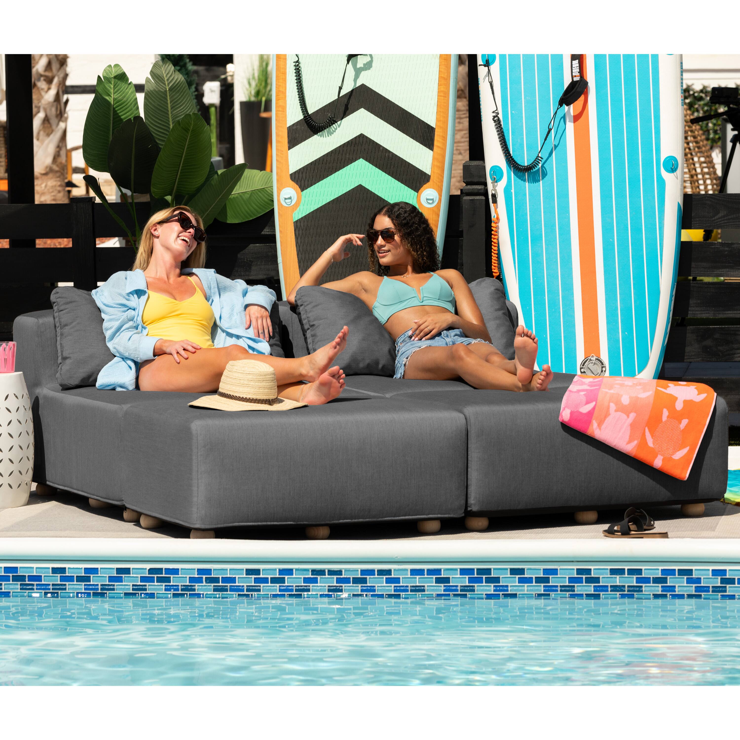Back. Jaxx - Jaxx Vada Outdoor Sun Lounger Luxury Modular Chaise & Ottoman w/ Sunbrella Fabric & Waterproof Cover, Sunbrella Charcoal - Charcoal.