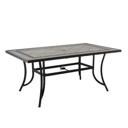 Front. Mondawe - 67Inch Rectangle Aluminum Frame Tile Dining Table - Black.