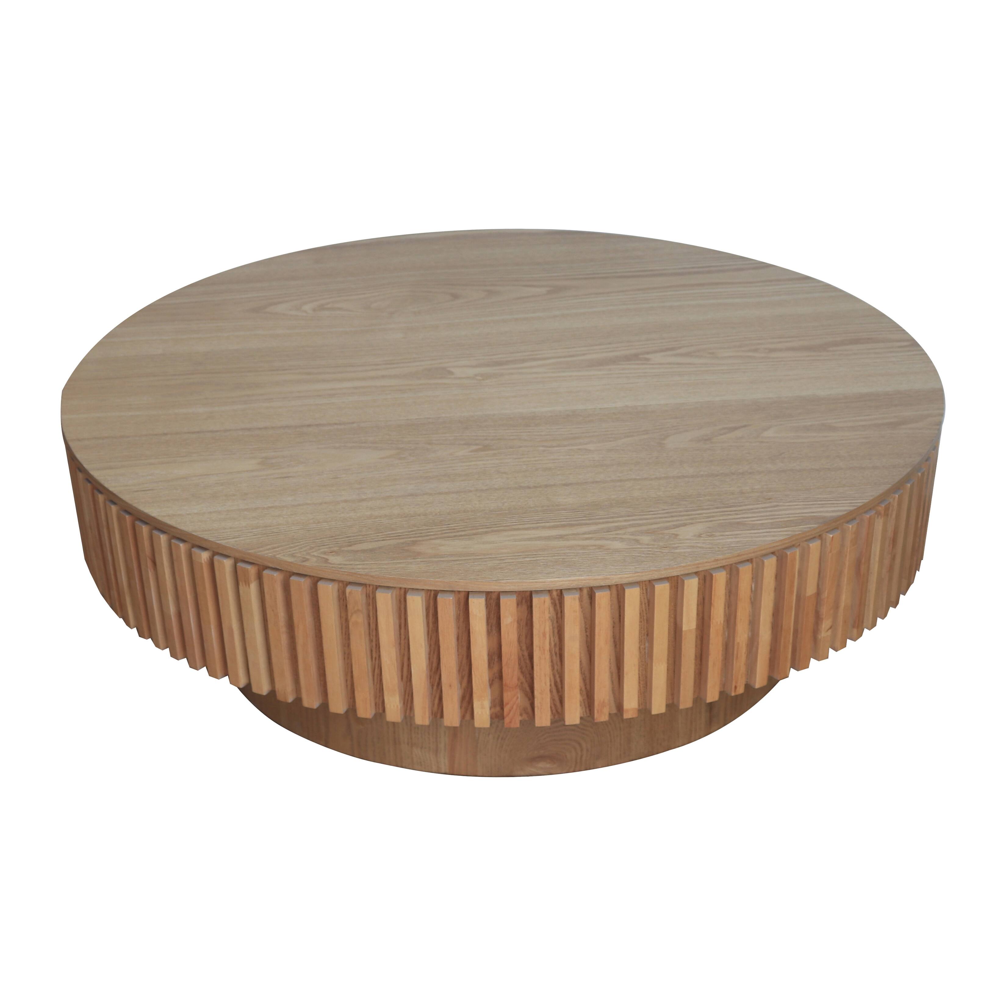 Alt View 1. Loheer - Loheer Round Coffee Table with Storage Solid Wood Veneer Modern Natural Wood Low Profile Accent Tea Table - Natural Wood.