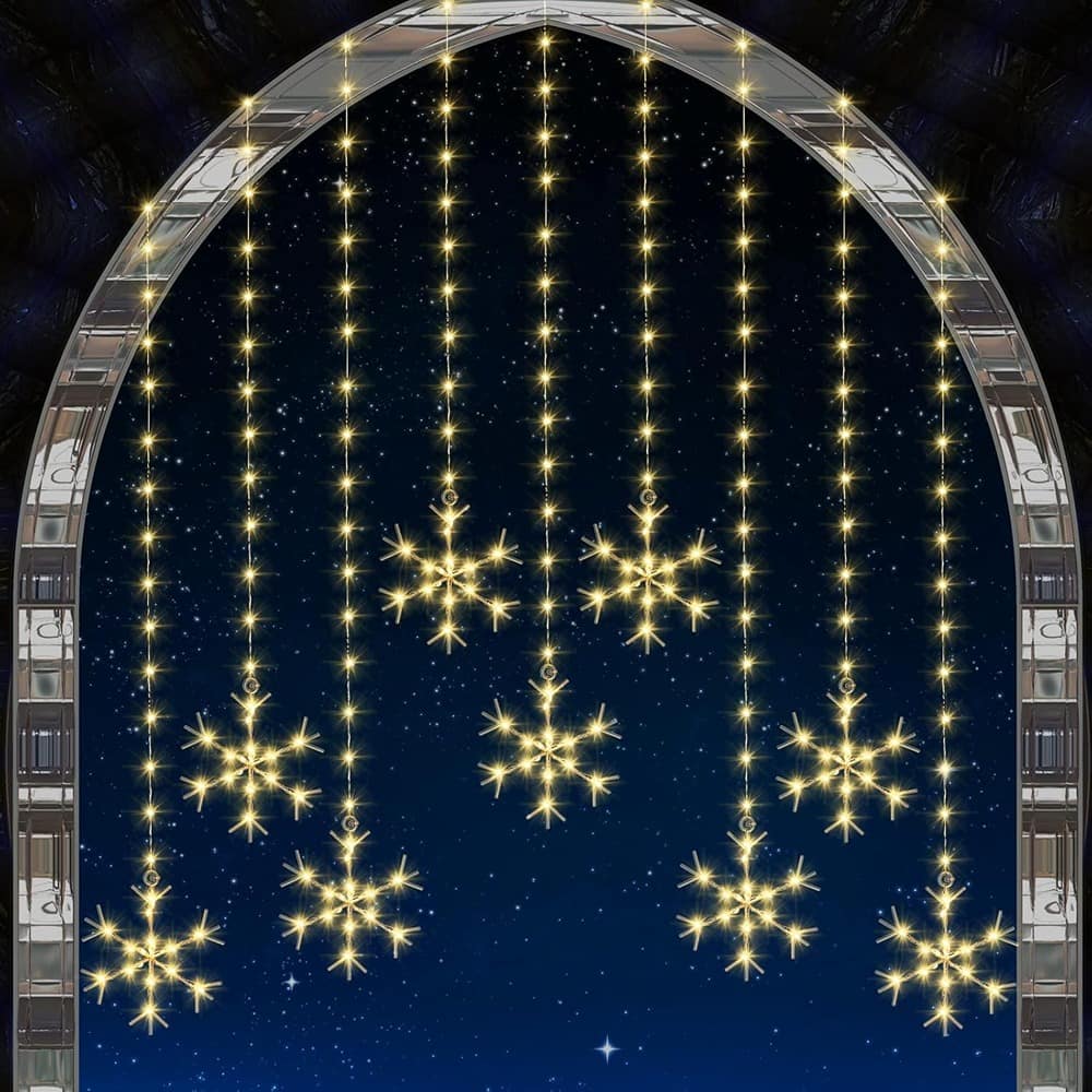 MOSZAR LLC - LED Snowflake Curtain Lights – 325 LEDs, 16.4 ft, Warm White