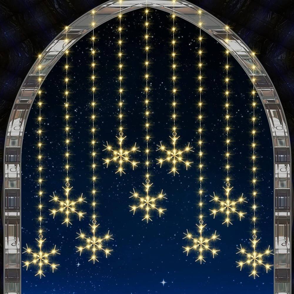 Front. MOSZAR LLC - LED Snowflake Curtain Lights – 325 LEDs, 16.4 ft, Warm White.