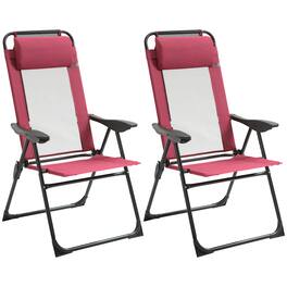 Outsunny - Folding Patio Dining Chairs Set of 2, Outdoor Deck Chair with Adjustable Sling Back, Camping Chair - Red