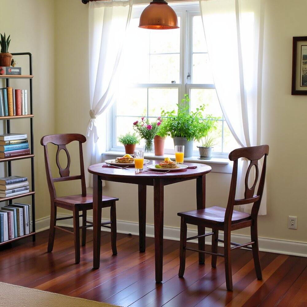 Alt View 3. FurniFact - Walnut Drop Leaf Table And Chairs, Small Round Dining Set With 2 Seats - Walnut.